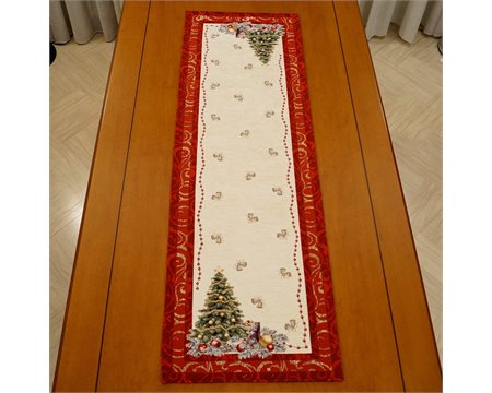 Καμπάνες-Χριστουγεννιάτικο Δέντρο Κόκκινο Ράνερ Ταπισερί-Στόφα 43cm x 135cm