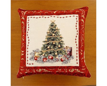 Καμπάνες-Χριστουγεννιάτικο Δέντρο Κόκκινο Κάλυμμα Μαξιλαριού Ταπισερί-Στόφα 42cm x 42cm