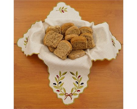 Olive Wreath Bow Beige Machine-embroidered Bread Cover