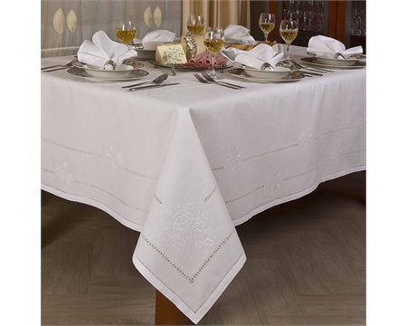 Rose Handmade Rectangular Tablecloth 175cm x 350cm with 12 Napkins
