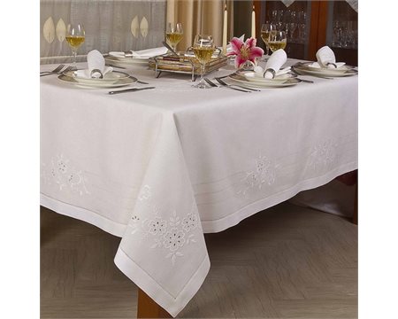 Angela Linen Handmade Rectangular Tablecloth 175cm x 355cm with 12 Napkins