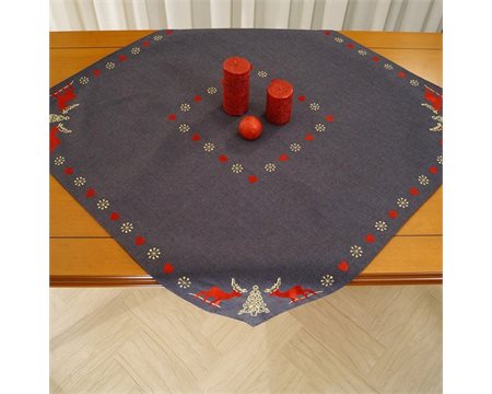 Ταρανδάκια Γκρι Τετράγωνο Τραπεζομάντηλο Κεντημένο στη μηχανή 90cm