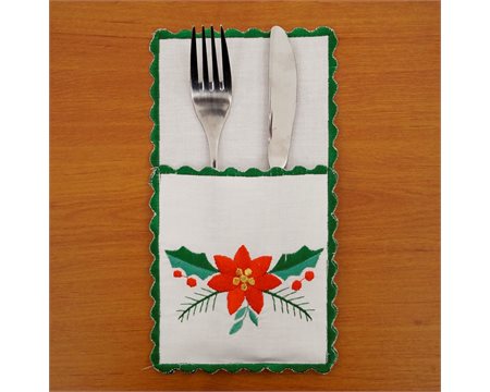 Poinsettia Machine-embroidered Fork & Knife Bag