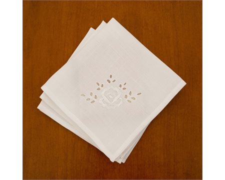 Water Lily Set of 6 Pieces, White Machine-embroidered Napkins 42cm x 42cm
