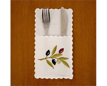 Olive Machine-embroidered Fork & Knife Bag