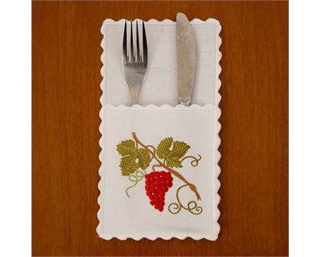 Vine White Machine-embroidered Fork & Knife Bag