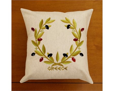 Στεφάνι Ελιάς Κάλυμμα Μαξιλαριού κεντημένο στη μηχανή 41cm x 41cm