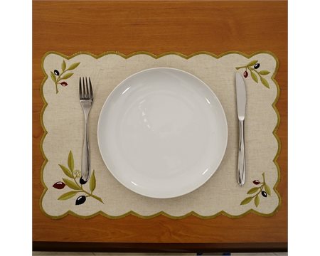 Olive Branch Machine-embroidered Beige Placemat 30cm x 45cm