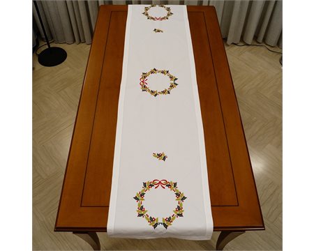 Γκι Στεφάνι Λευκό Ράνερ με κέντημα μηχανής 45cm x 190cm