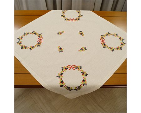 Γκι Στεφάνι Μπεζ Τετράγωνο Τραπεζομάντηλο με κέντημα μηχανής 92εκ