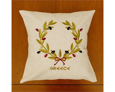 Στεφάνι Ελιάς Φιόγκος Κάλυμμα Μαξιλαριού κεντημένο στη μηχανή 41cm x 41cm