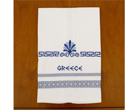 Ακροκέραμο Βαμβακερό Λευκό Ποτηρόπανο με Κέντημα Μηχανής 50cm x 75cm