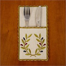 Olive Wreath Beige Machine-embroidered Fork & Knife Bag