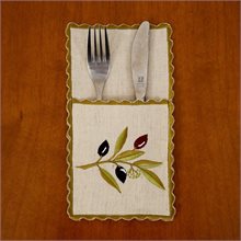 Olive Branch Beige Machine-embroidered Fork & Knife Bag