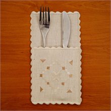 Lefkaditiko 2 Beige Machine-embroidered Fork & Knife Bag